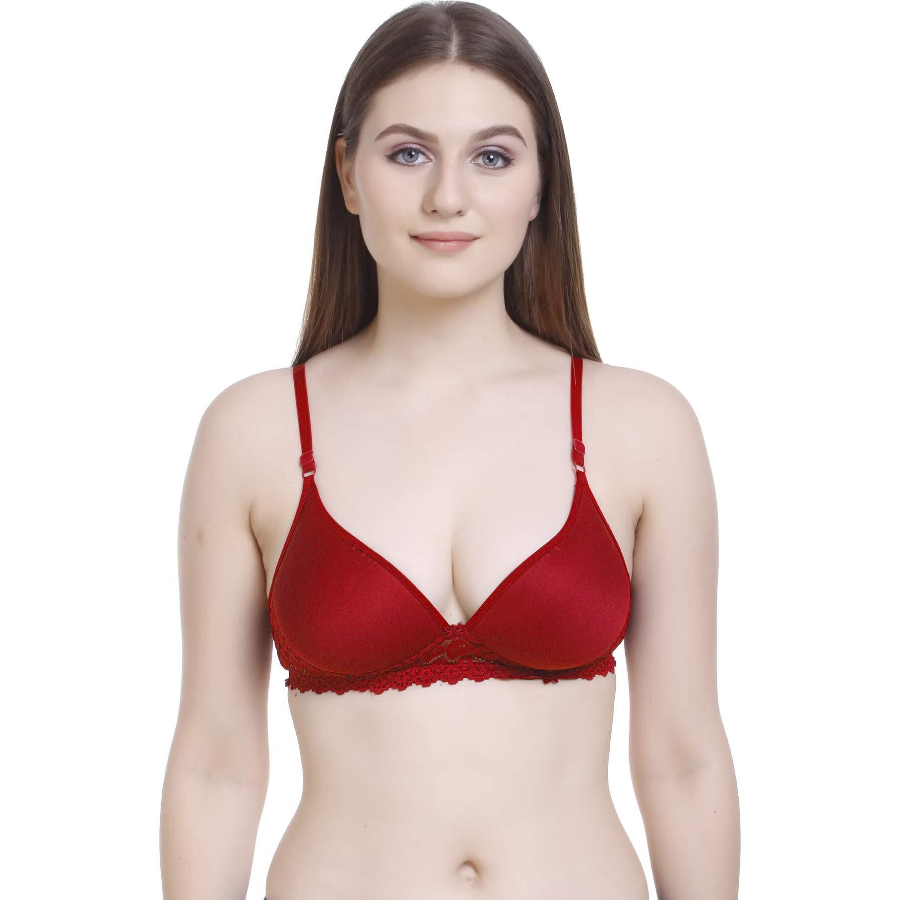 FIMS - Fashion is my style Women s Cotton & Elastane Lightly Padded Non-Wired T-Shirt Bra (NewPaddedBra_Packof2_RED_Blue_36_Red, Blue_36)