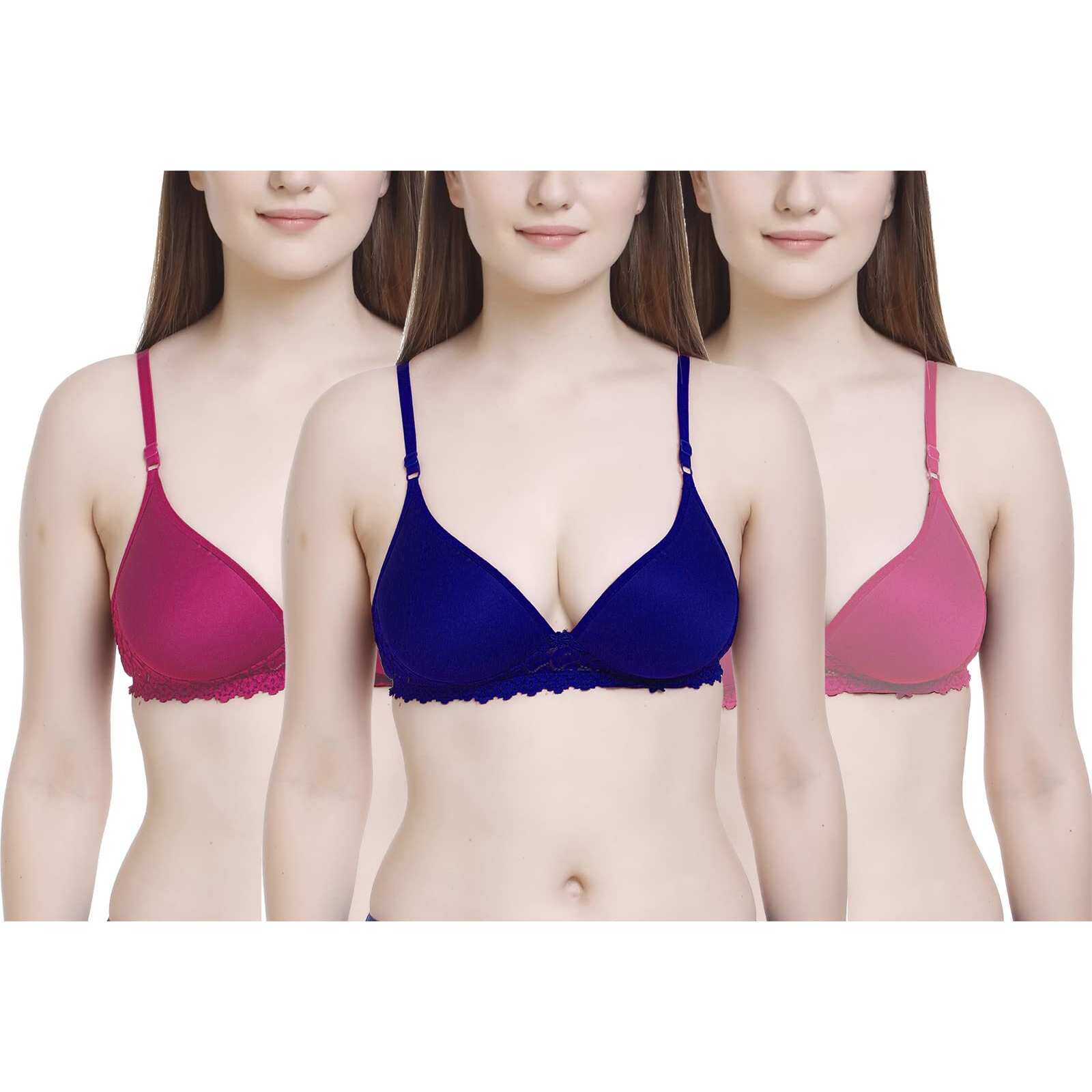 FIMS - Fashion is my style Women s Cotton & Elastane Lightly Padded Non-Wired T-Shirt Bra (NewPaddedBra_Blue,DarkPink,Pink_40_Blue, DarkPink, Pink_40)