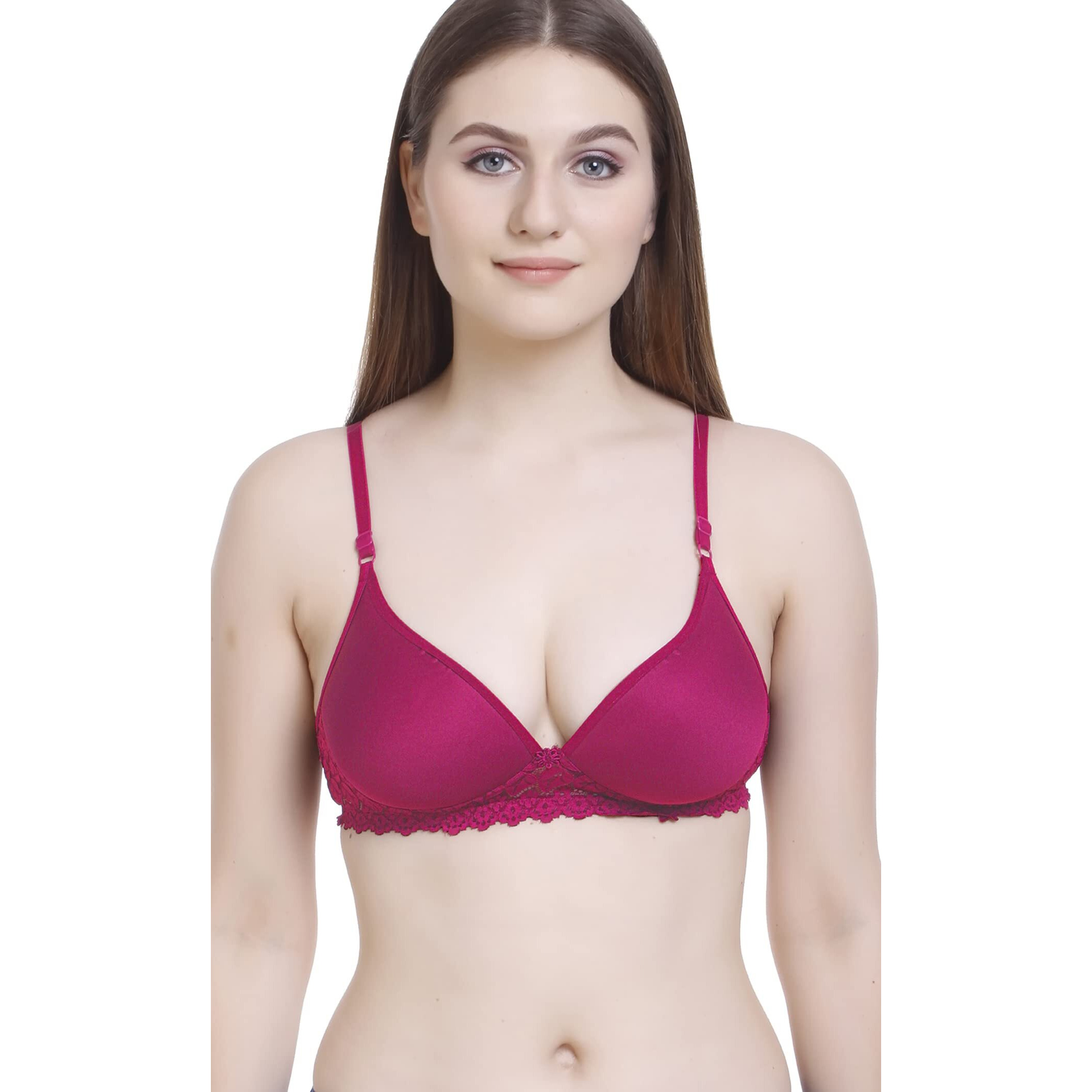 FIMS - Fashion is my style Women s Cotton & Elastane Lightly Padded Non-Wired T-Shirt Bra (NewPaddedBra_Blue,DarkPink,Pink_40_Blue, DarkPink, Pink_40)