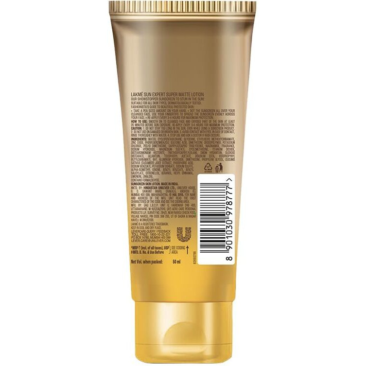 LAKM Sun Expert Spf 30 Pa++ Ultra Matte Lotion Sunscreen For Normal Skin Type, Blocks Upto 97Percent Harmful Sunrays, 50 Ml Pack of 1