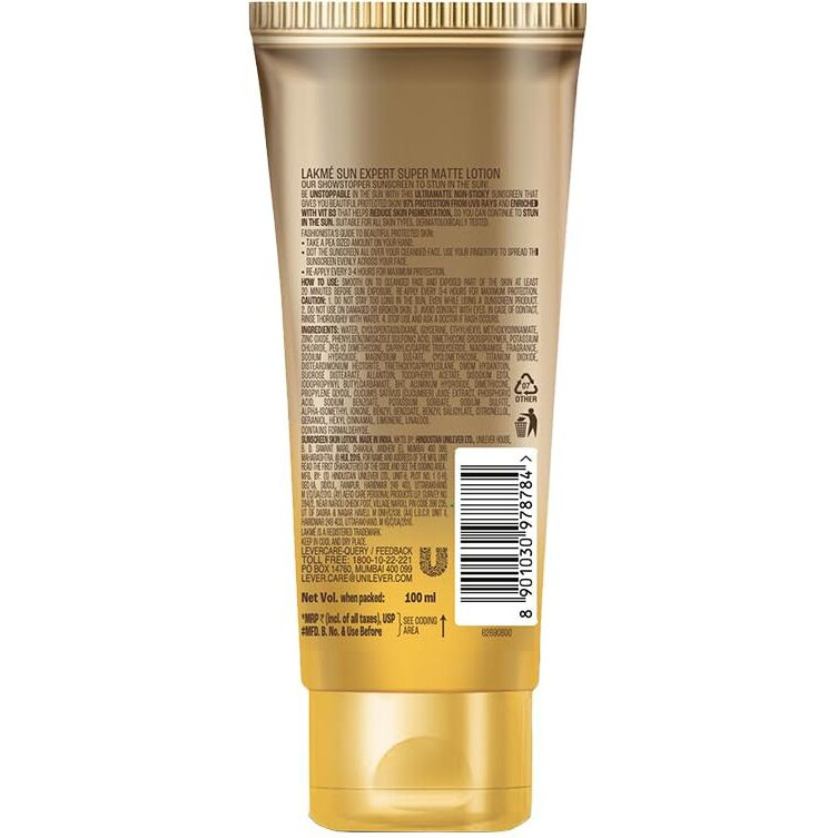 LAKM Sun Expert Spf 50 Ultra Matte Lotion For All Skin Type 100 Ml Pack of 1