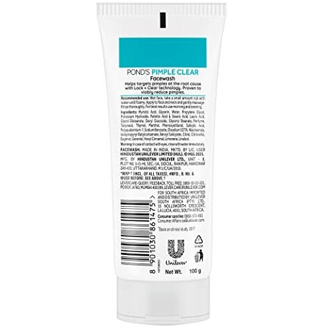POND s Pimple Clear, Facewash, 100G, For Glowing Skin, With Active Thymo-T Essence Formula, Helps Reduce Pimples In 3 Days, Face Wash Controls Oil, Reduces Blackheads