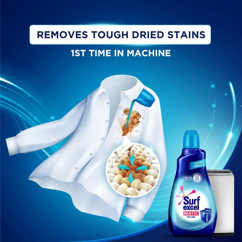 Surf Excel Matic Top Load Liquid Detergent 1L|| Specially designed for Tough Stain Removal on Laundry in Washing Machines