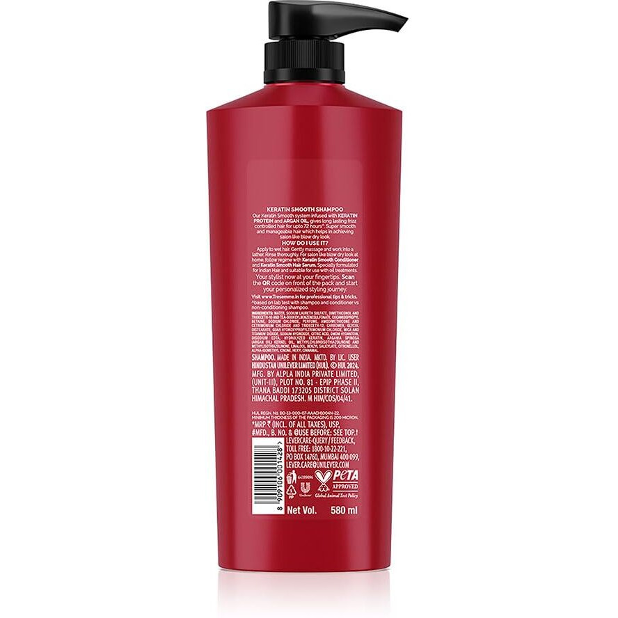 TRESemme Keratin Smooth Shampoo 580 ml|| With Keratin & Argan Oil for Straighter|| Shinier Hair - Nourishes Dry Hair & Controls Frizz|| For Men & Women