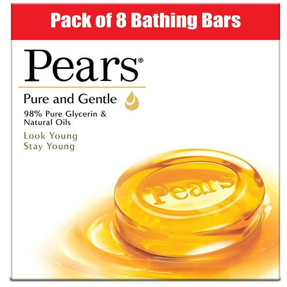 Pears Pure & Gentle Soap Bar (Combo Pack of 8) - With Glycerin for Soft, Glowing Skin & Body, Paraben-Free Body Soaps For Bath Ideal for Men & Women