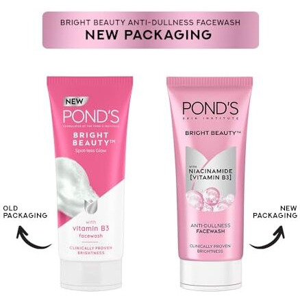 POND s Bright Beauty Anti-Dullness & Brightening Facewash With Niacinamide | For Glass-Skin Like Shine And With 4X Visibly Brighter Skin, 200Gm
