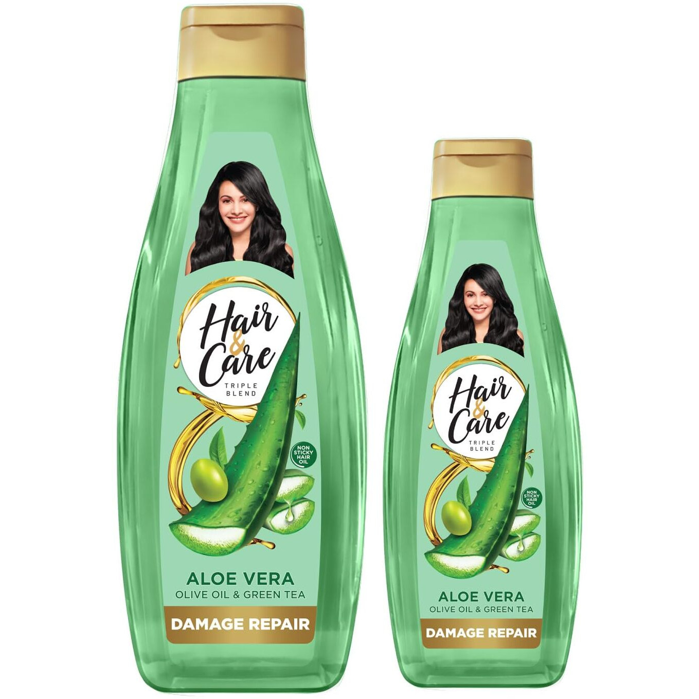 Hair & Care Triple Blend Damage Repair Non-Sticky Hair Oil with Aloe Vera, Olive Oil & Green Tea, 300 ml + 100 ml