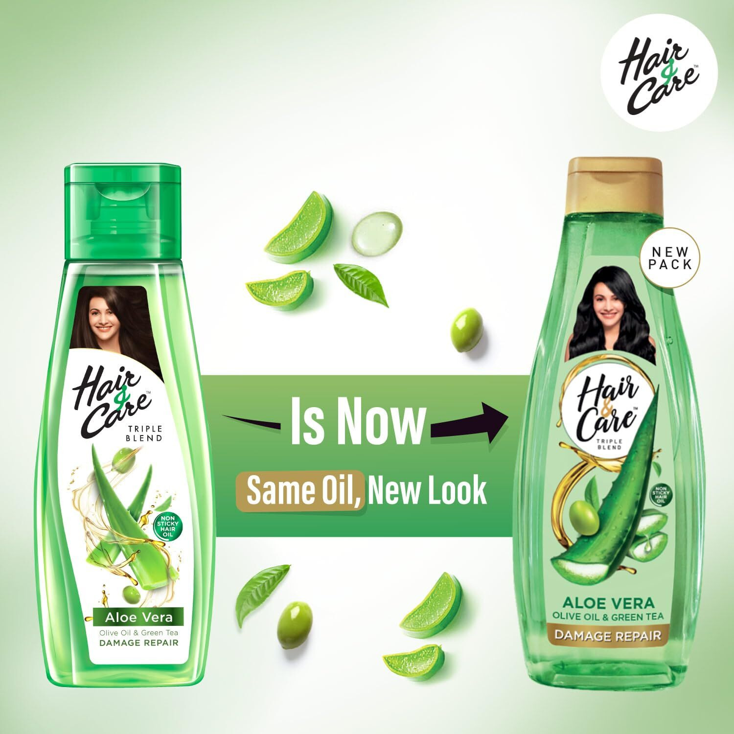 Hair & Care Triple Blend Damage Repair Non-Sticky Hair Oil with Aloe Vera, Olive Oil & Green Tea, 300 ml + 100 ml