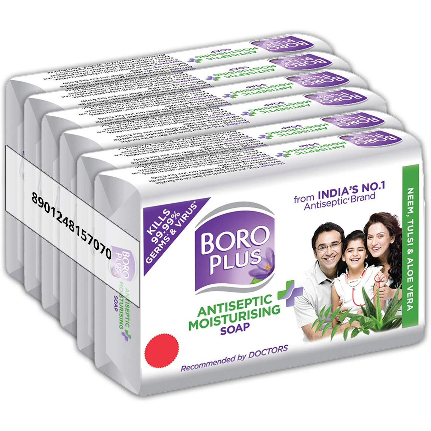 Boroplus Antiseptic And Moisturising Bathing Soap With Aloe Vera, Neem And Tulsi | 99.9% Germ And Virus Protection | For Smooth, Soft & Nourished Skin, 125G (Pack Of 6)