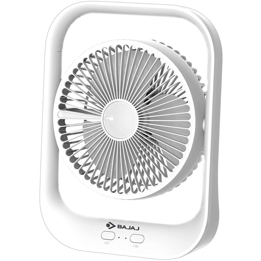 Bajaj Pygmy 178mm | USB Charging Fan | LED Light | 2100 RPM High Speed Table Fan | Silent Operation | Rechargeable Fan | Charging Fans for Home | White Portable Fan