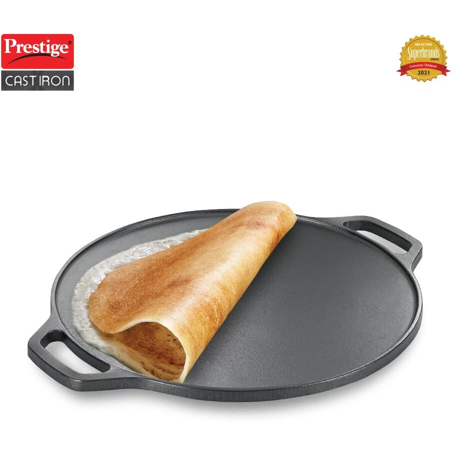Prestige 30 cm Cast Iron Dosa Tawa|Super Durable(Lasts for Generation)|Retains Heat for Long|10 Years Warranty