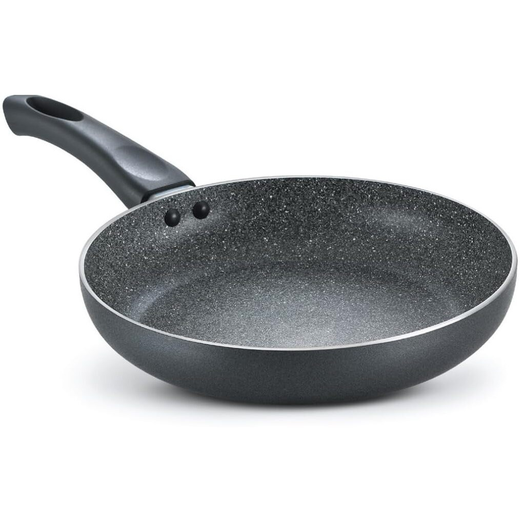 Prestige Non-Stick Omega Deluxe Granite Fry Pan | 24 Centimetre | Black | Induction Base | 5 Layer Non-Stick Cookware | Dishwasher Safe | 2-Layer Metallic Finish