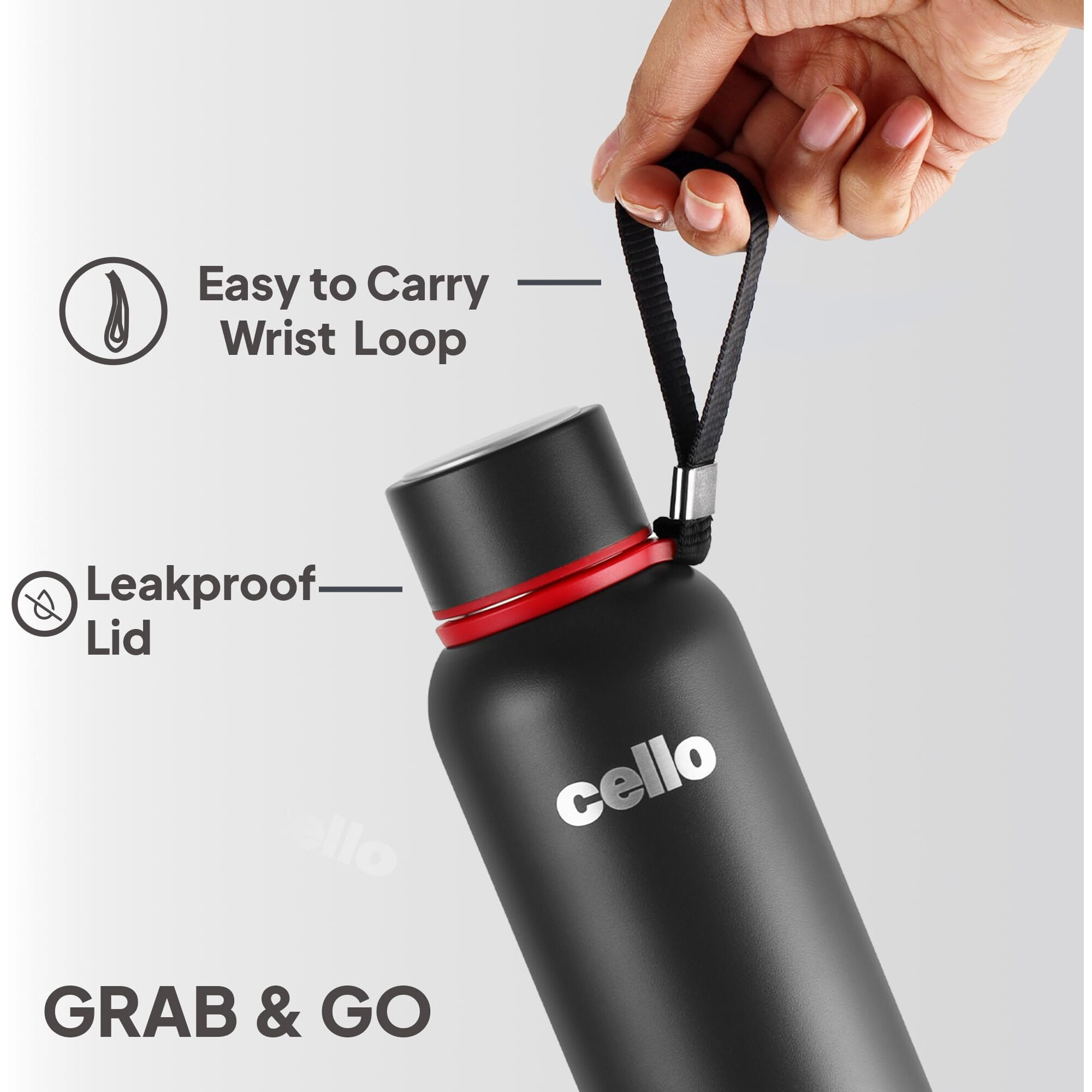 Cello Duro Kent Thermosteel Flask with DTP Coating, 550ml, Black | 24 Hours Hot and Cold Stainless Steel Bottle | Flask for Tea Coffee | Ideal for Office, Gym, Home, Hiking, Trekking, Travel Bottle