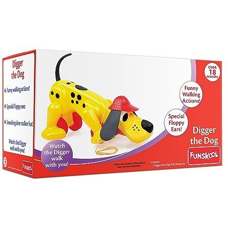 Funskool Digger The Dog, Pull Along Toy, Encourages Walking,Funny Walking Style, 12 Months & Above, Infant And Plastic Preschool Toys(Yellow)