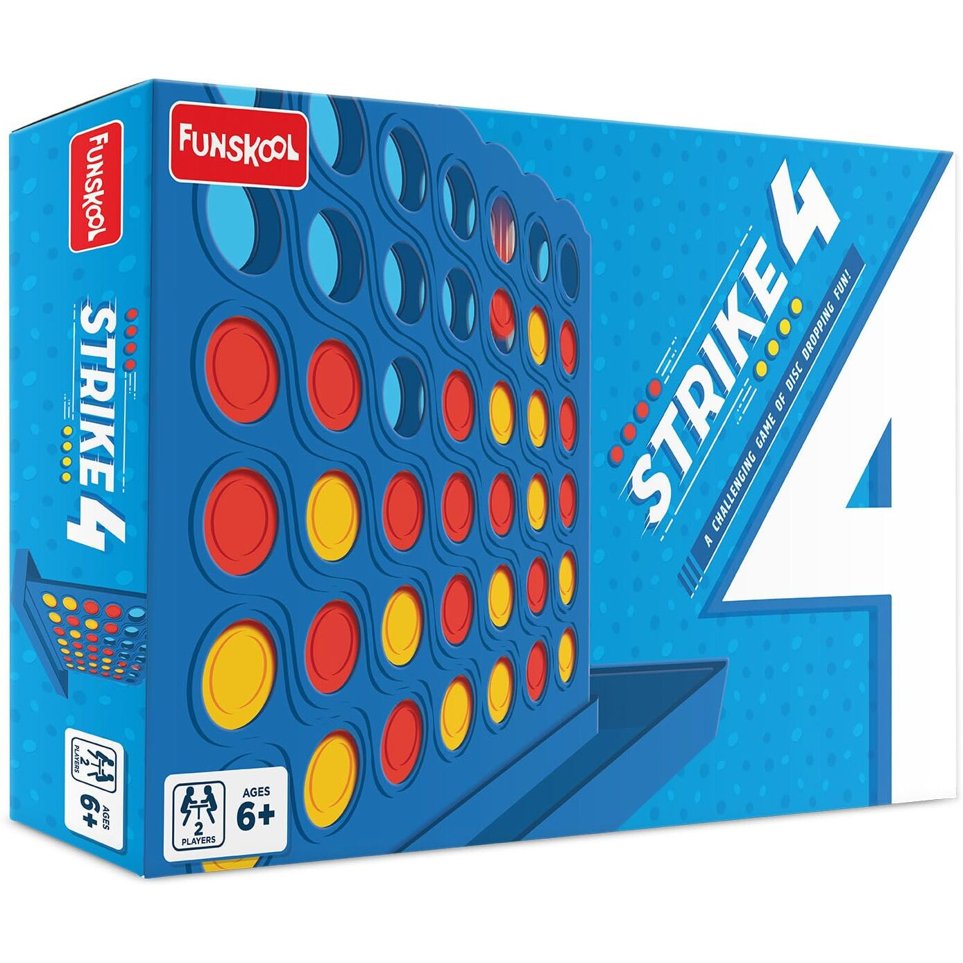 Funskool Games, Strike 4, Classic disc Dropping Game, 4 in a Row, Connect Game, Family Games, Strategy Board Games, Toys for Kids and Adults, 2 Players, Ages 6 Years and Above, Multicolour