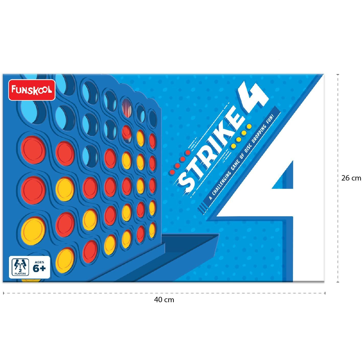 Funskool Games, Strike 4, Classic disc Dropping Game, 4 in a Row, Connect Game, Family Games, Strategy Board Games, Toys for Kids and Adults, 2 Players, Ages 6 Years and Above, Multicolour