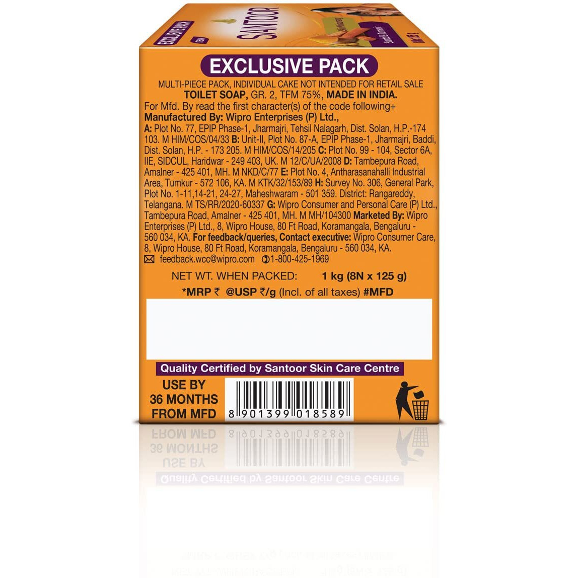 Santoor Skin Moisturizing Sandal & Turmeric Bathing Soap with Nourishing & Anti-Aging Properties| For Soft & Smooth and Younger-Looking Skin| For All Skin Types| Pack of 8, 125g