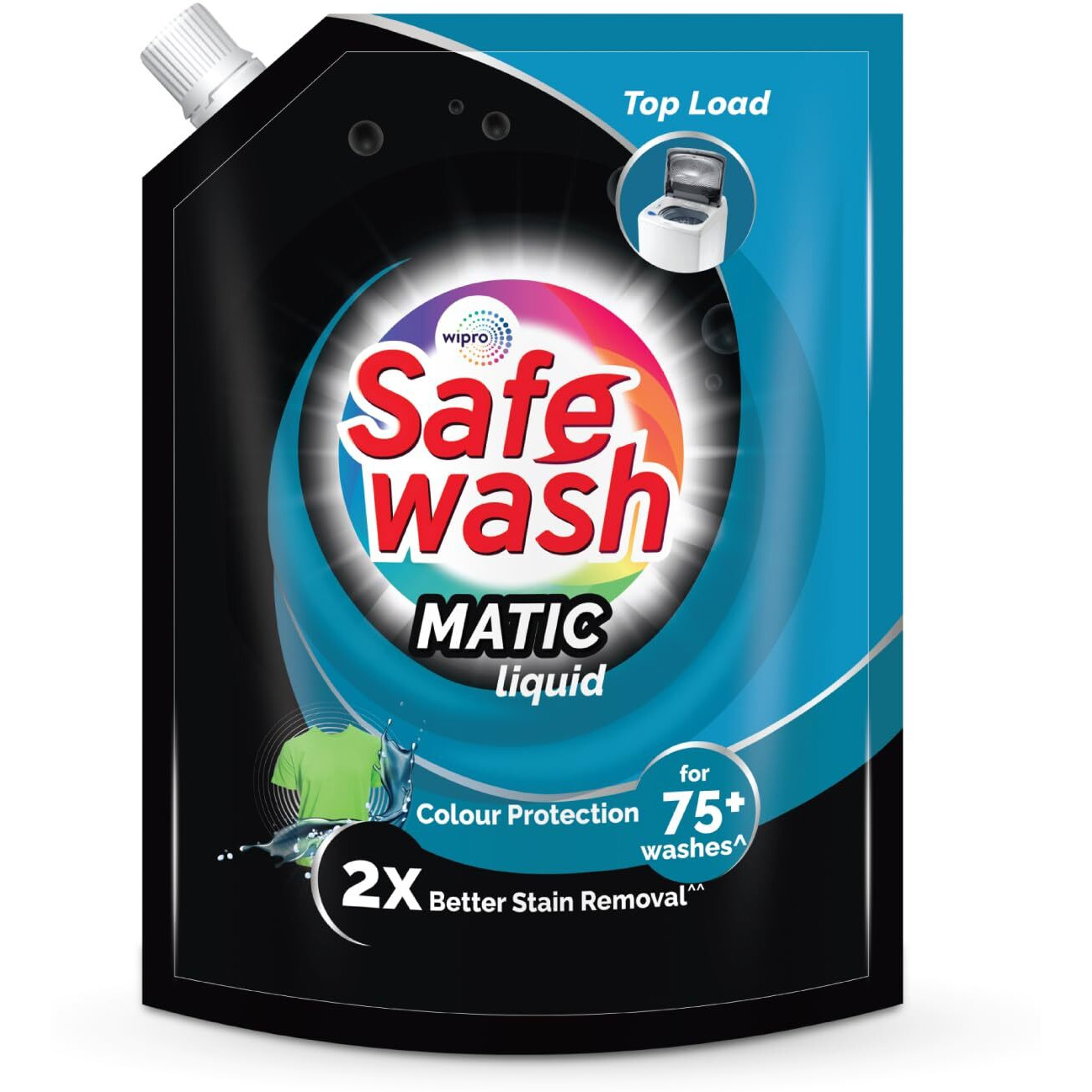 Safewash Top Load Matic 2L Refill Pouch Premium Liquid Detergent with Colour-Protect Technology| 2X Stain Removal | For All Types of Fabrics