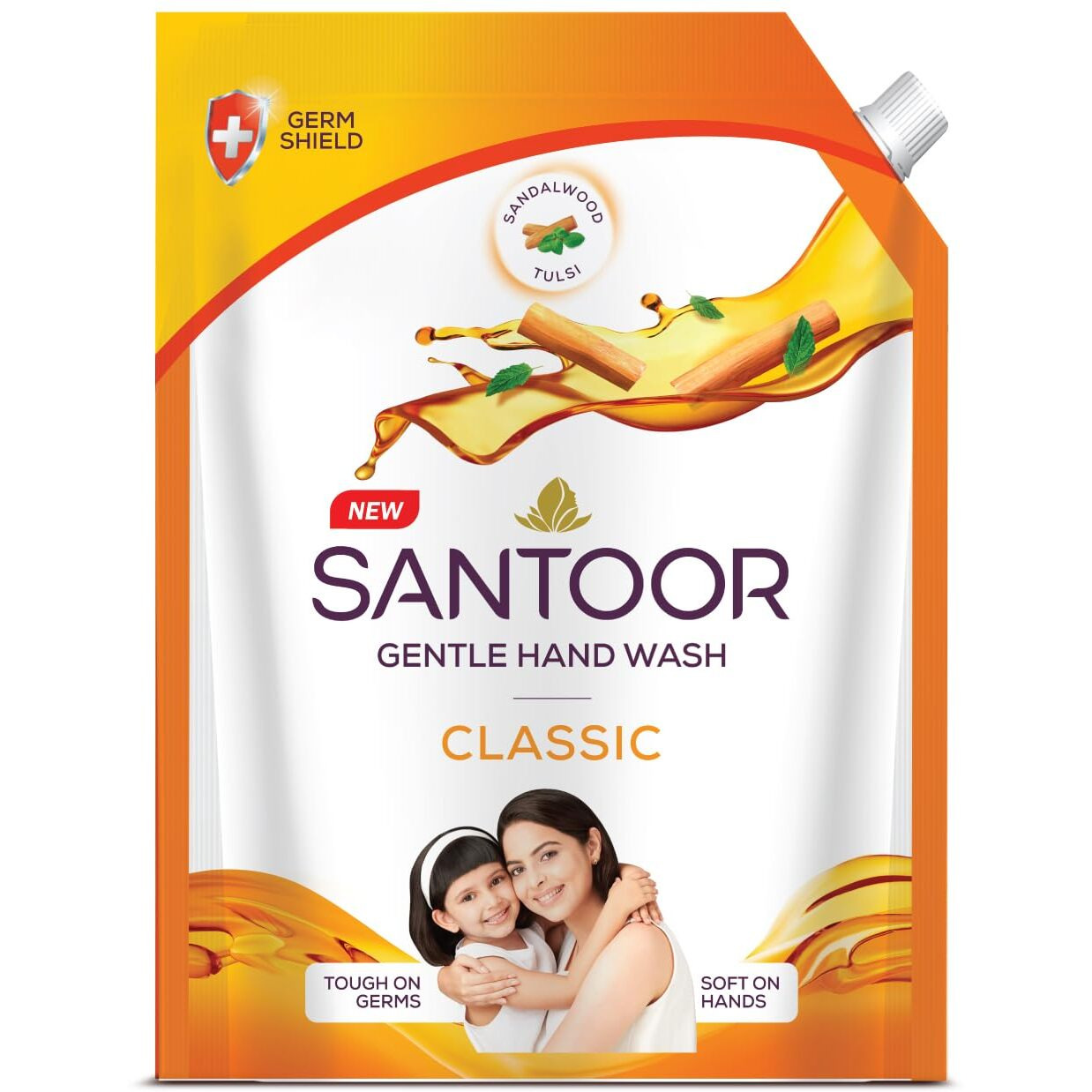 Santoor Classic Gentle Hand Wash with Natural goodness of Sandalwood & Tulsi, 1350ml or above