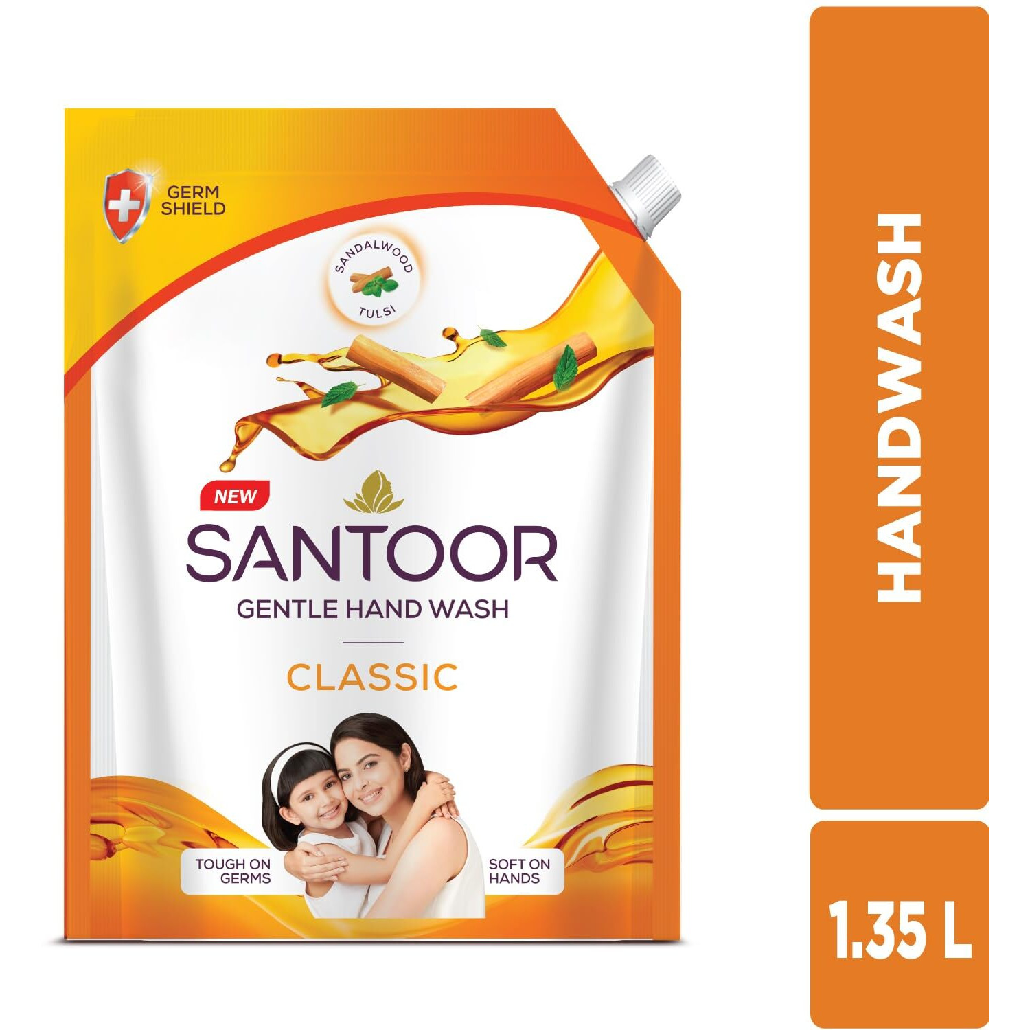 Santoor Classic Gentle Hand Wash with Natural goodness of Sandalwood & Tulsi, 1350ml or above