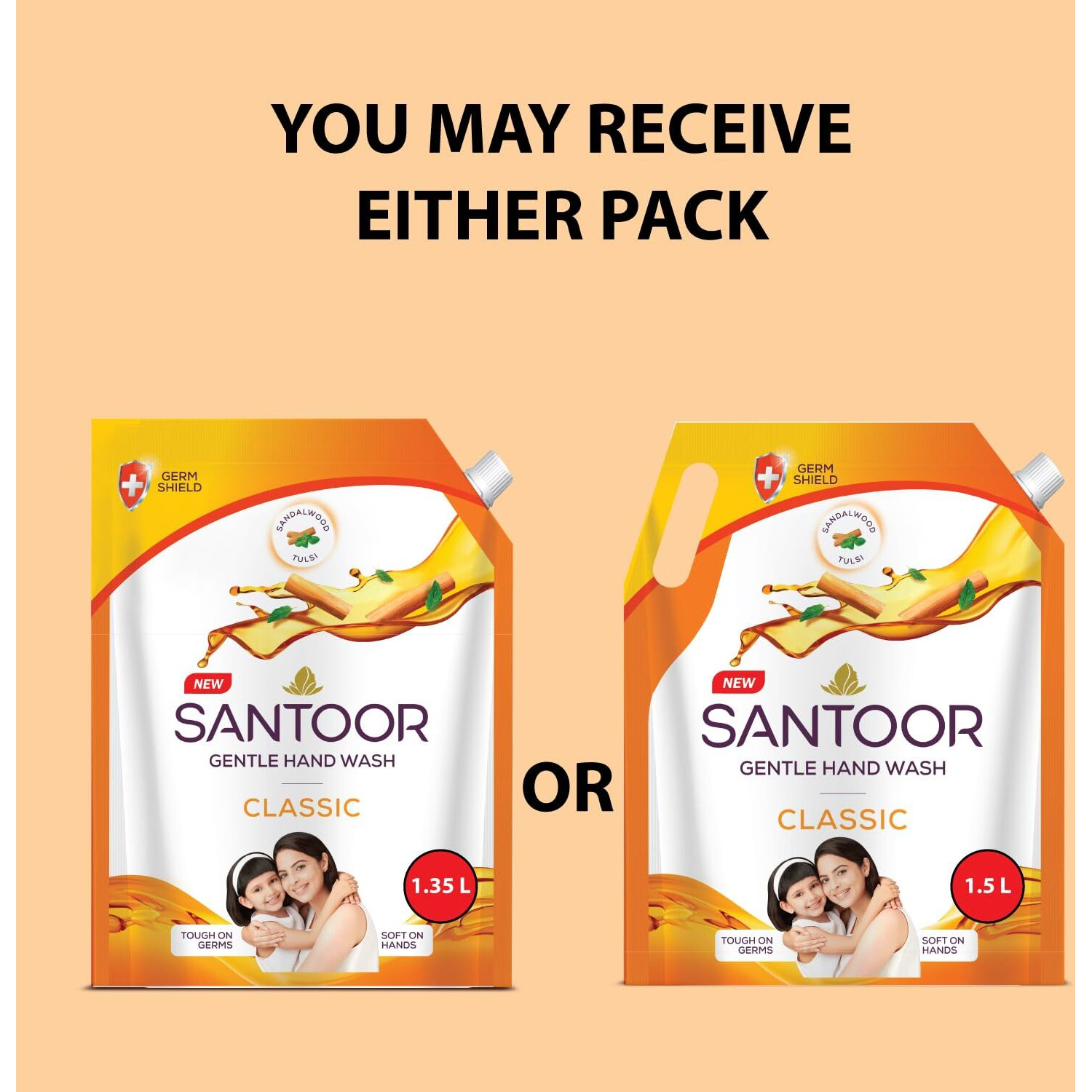 Santoor Classic Gentle Hand Wash with Natural goodness of Sandalwood & Tulsi, 1350ml or above