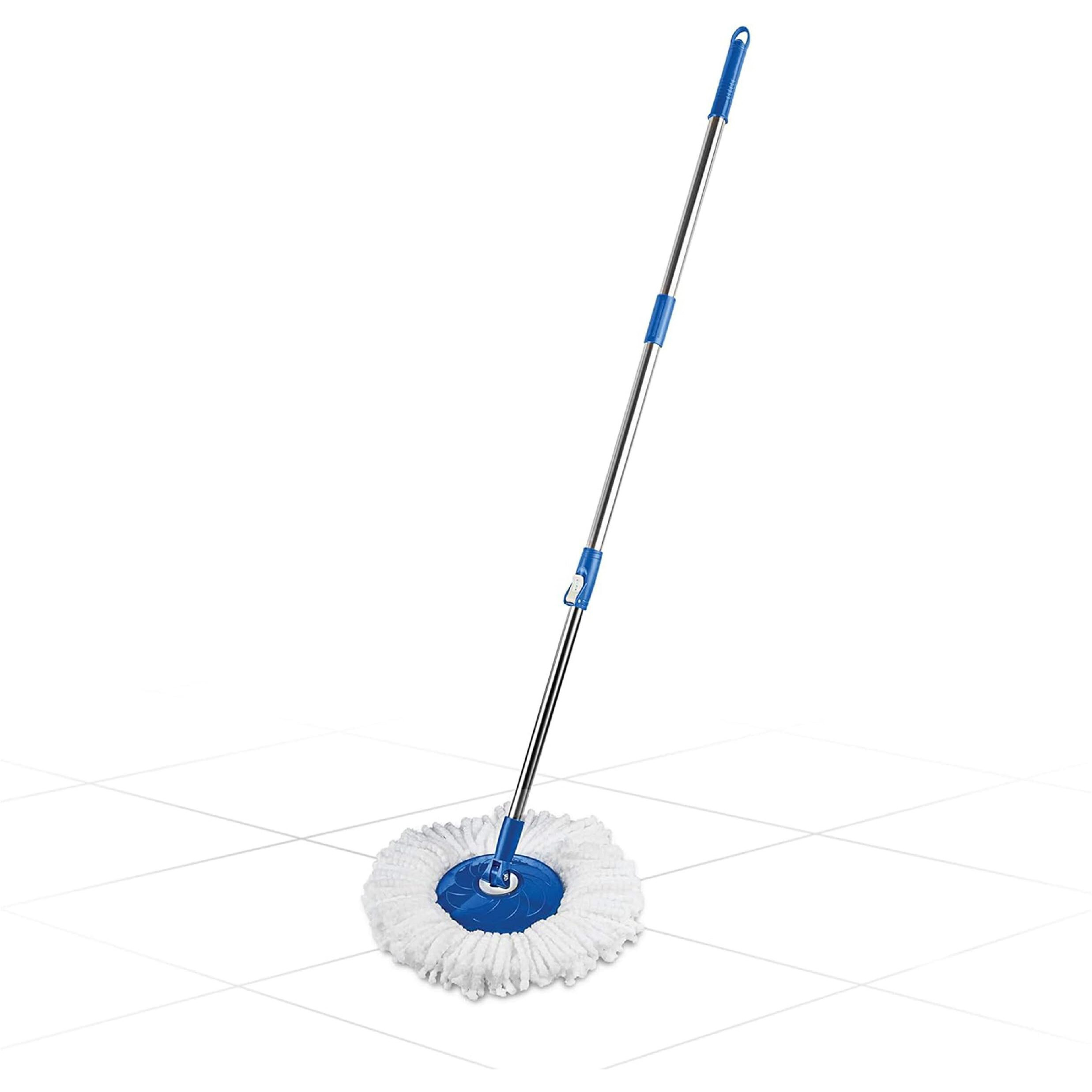 Gala Spin Mop Extendable Handle/Stick Rod with Microfiber Refill (150750), White & Blue finish