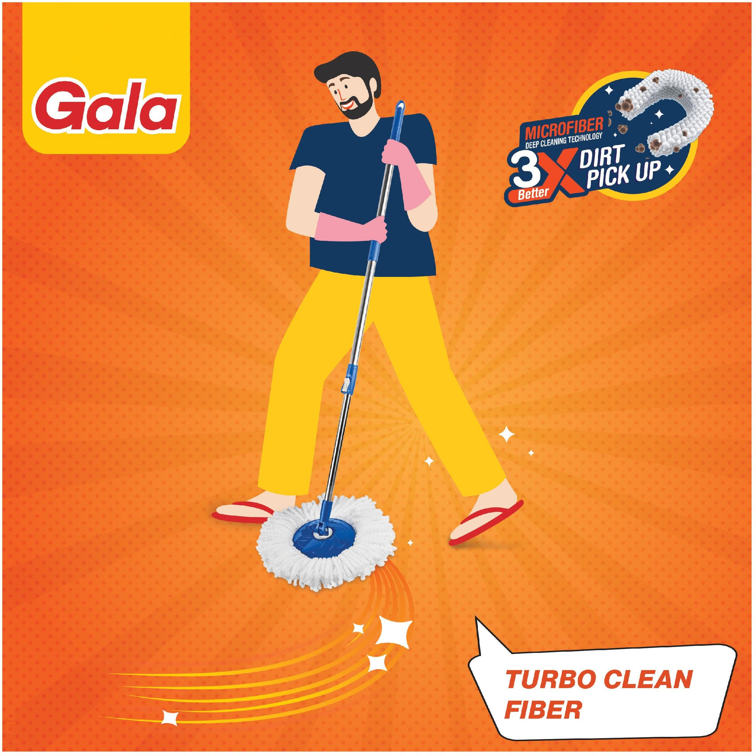 Gala Spin Mop Extendable Handle/Stick Rod with Microfiber Refill (150750), White & Blue finish