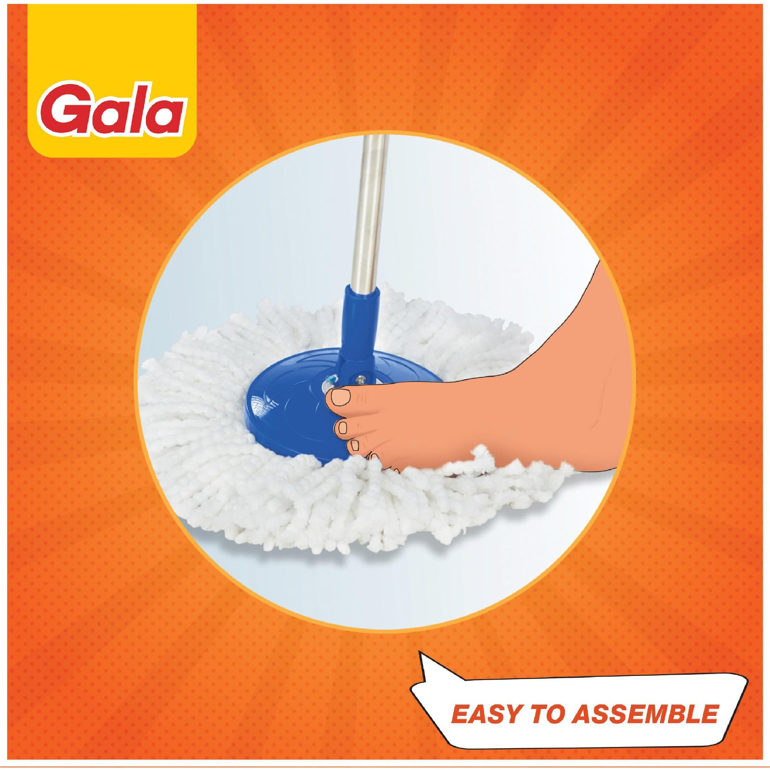Gala Spin Mop Extendable Handle/Stick Rod with Microfiber Refill (150750), White & Blue finish