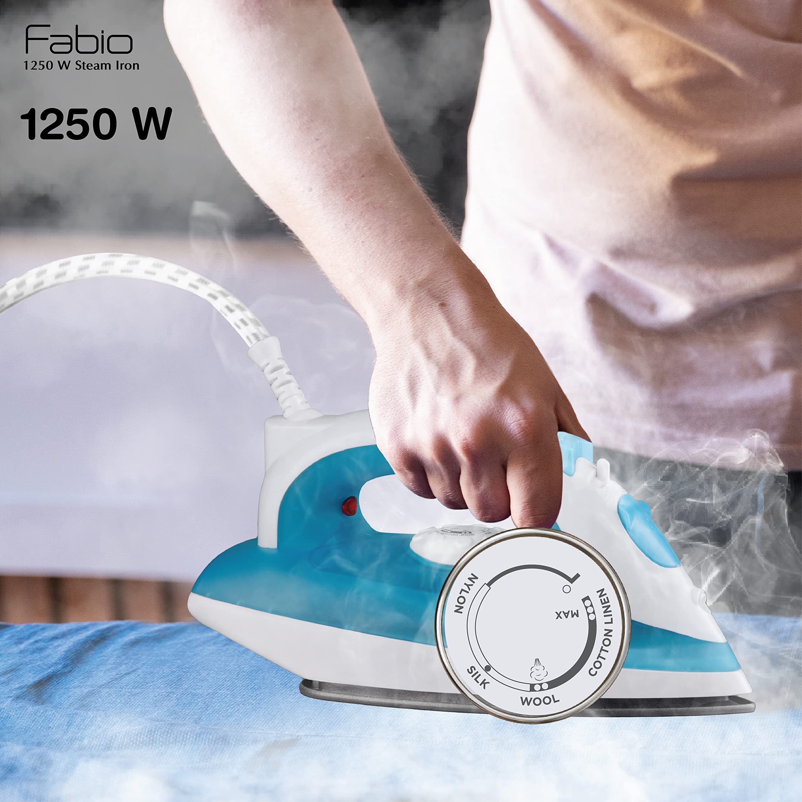 HAVELLS Fabio 1250 W Steam Iron with Teflon Coated Sole Plate, Vertical & Horizontal Ironing & 2 Years Warranty. (Blue)