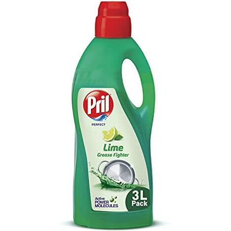 Pril Grease Fighter Liquid Dishwash Gel 3 L | Liquid Dishwashing Gel with Goodness of Lime | Insta Clean | With Active Power molecules that removes grime with ease | Zero White Residue