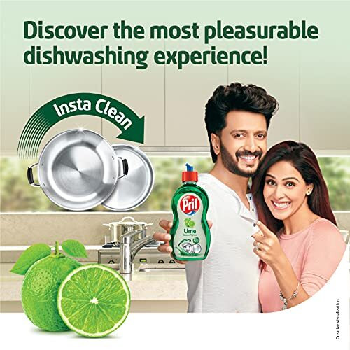 Pril Grease Fighter Liquid Dishwash Gel 3 L | Liquid Dishwashing Gel with Goodness of Lime | Insta Clean | With Active Power molecules that removes grime with ease | Zero White Residue