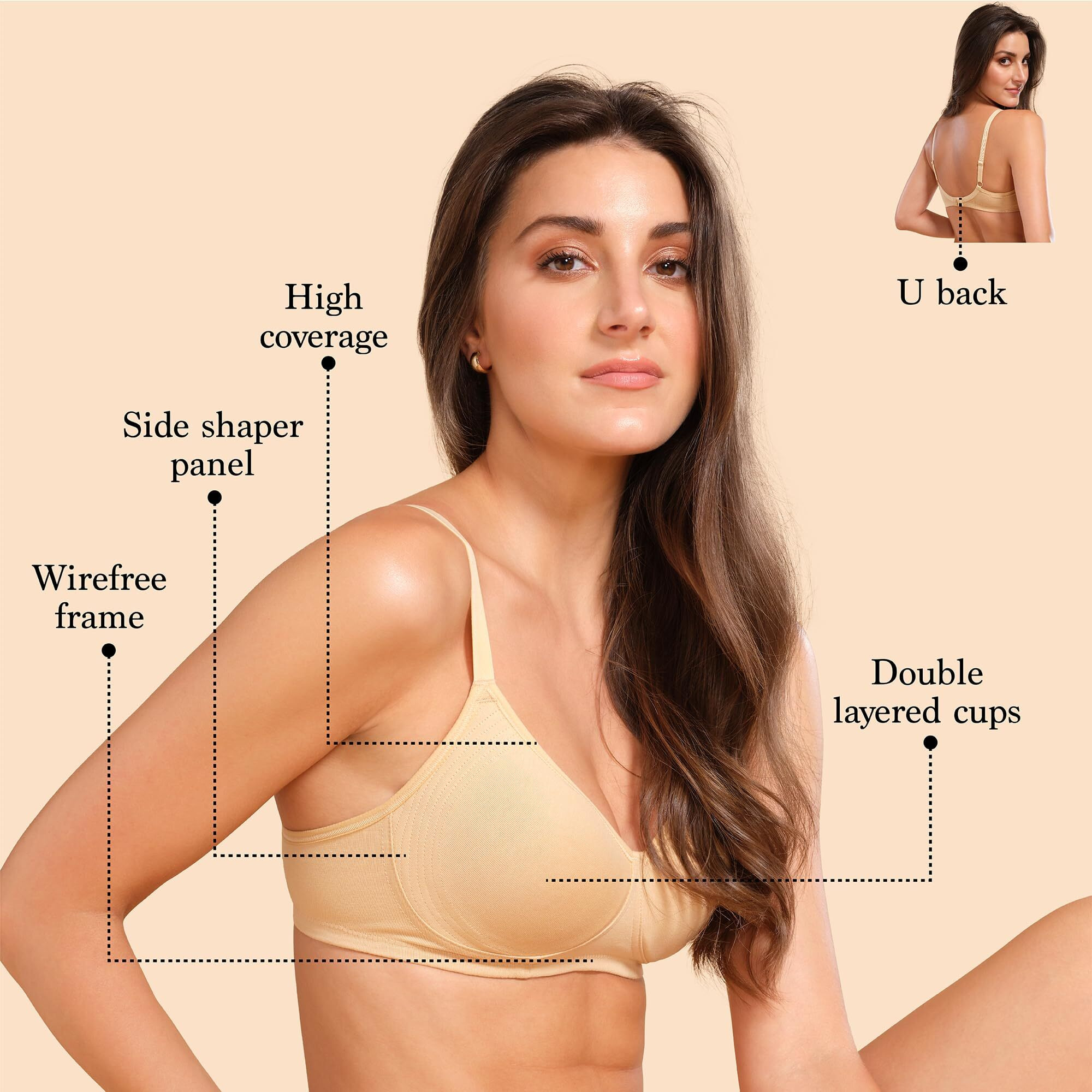 Enamor A042 Side Support Shaper Stretch Cotton Everyday Bra - Non-Padded, Wire-Free & High Coverage Skin
