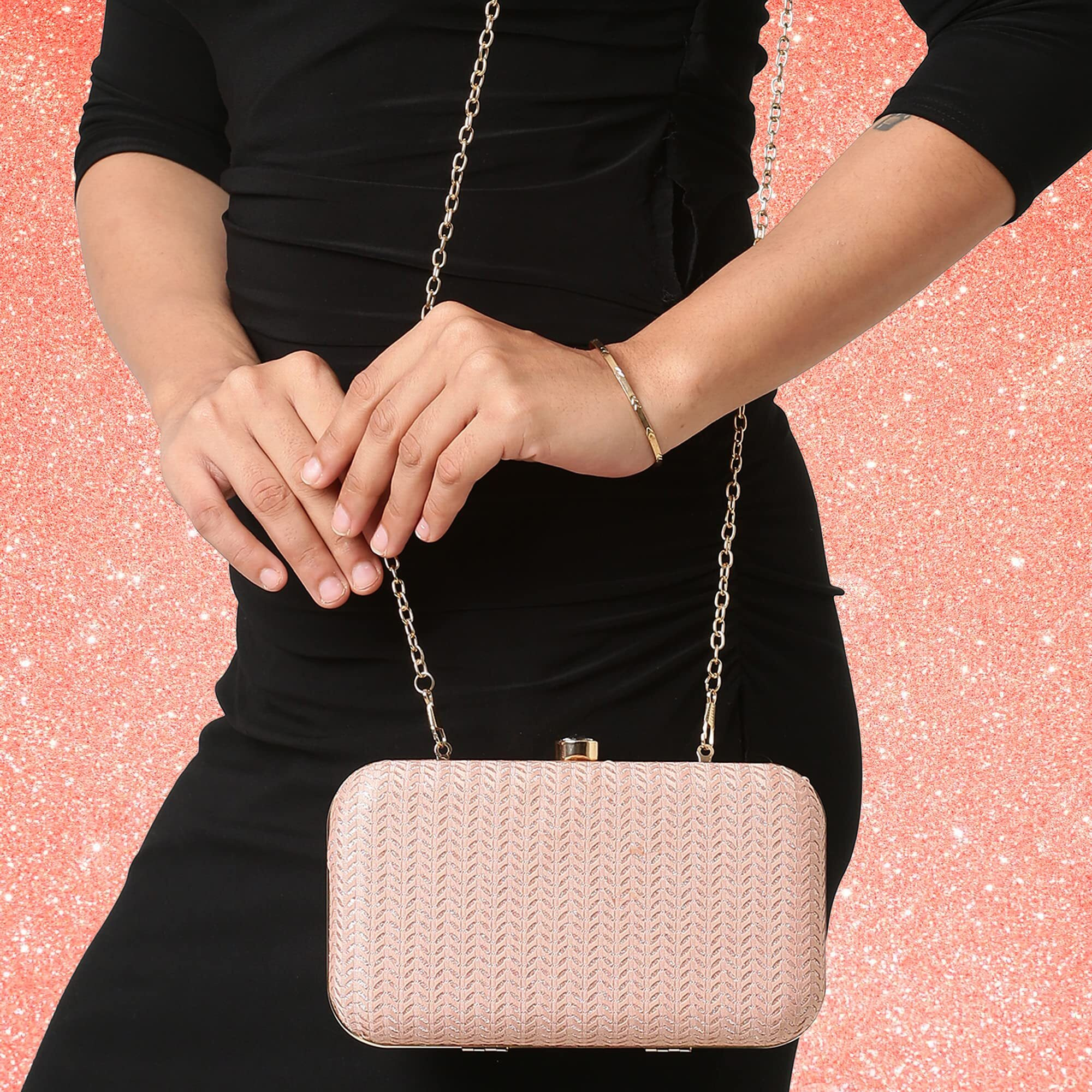 Lavie womens Sparkle Framed Small Rose Pink Clutch Bag