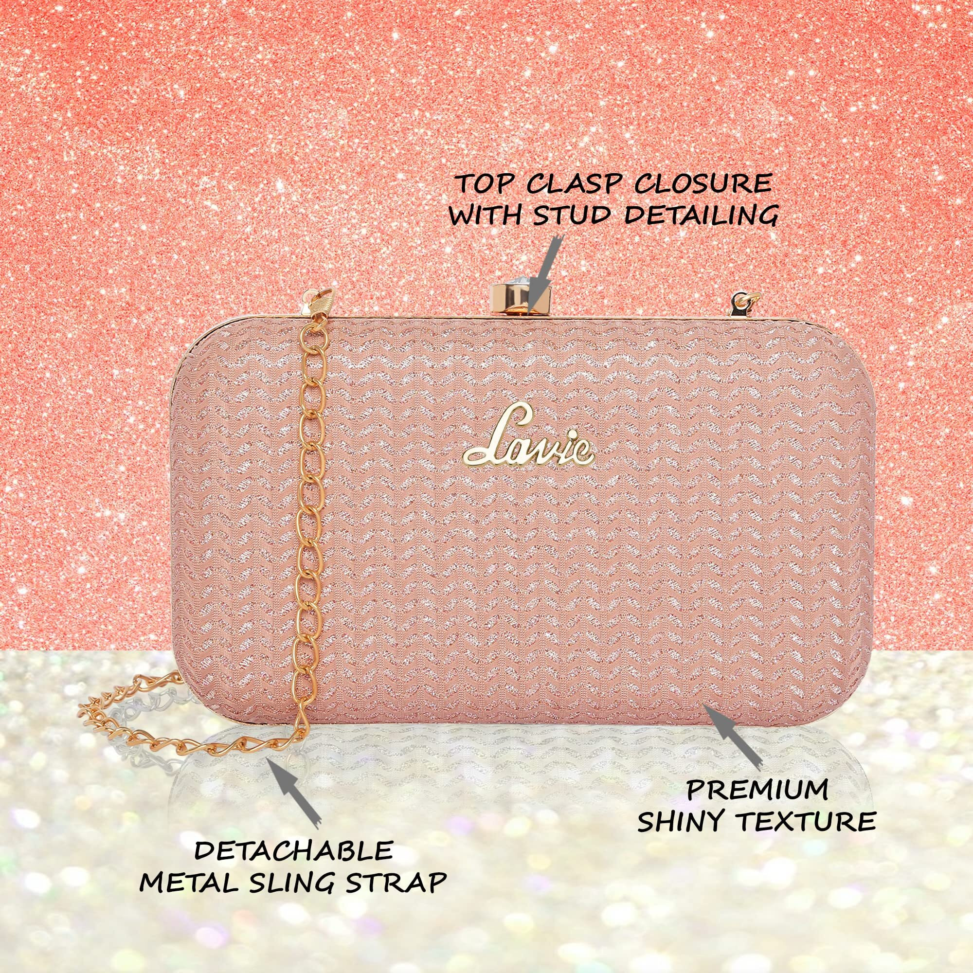 Lavie womens Sparkle Framed Small Rose Pink Clutch Bag