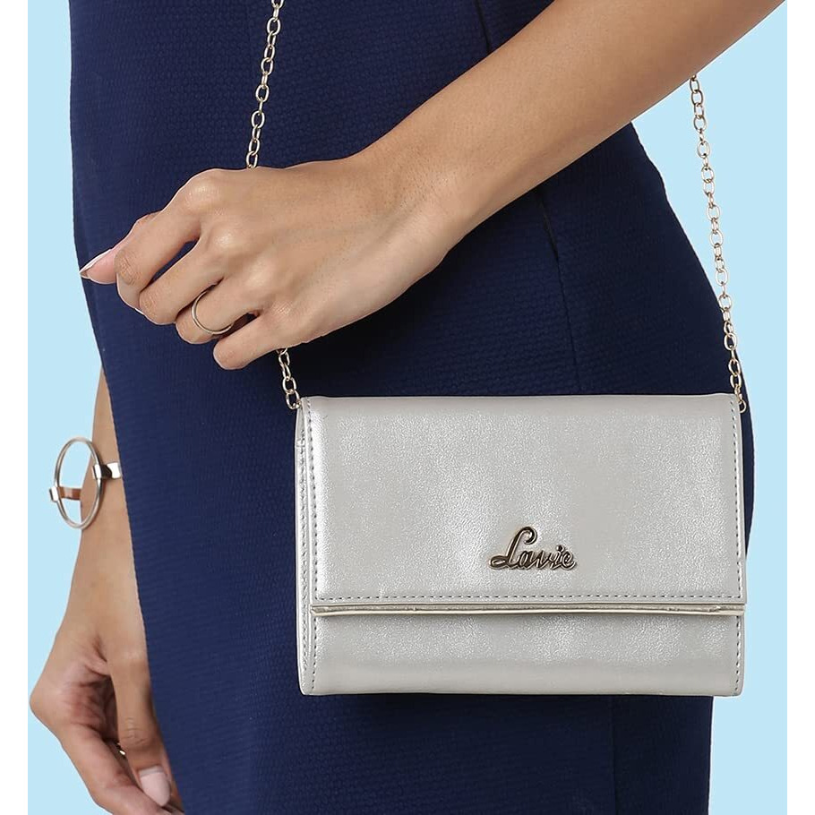 Lavie Women s Small Framed Foldover Clutch | Detachable Chain Sling Strap | Ladies Purse Wallet