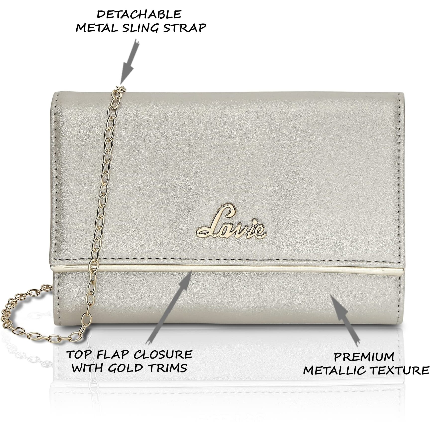 Lavie Women s Small Framed Foldover Clutch | Detachable Chain Sling Strap | Ladies Purse Wallet