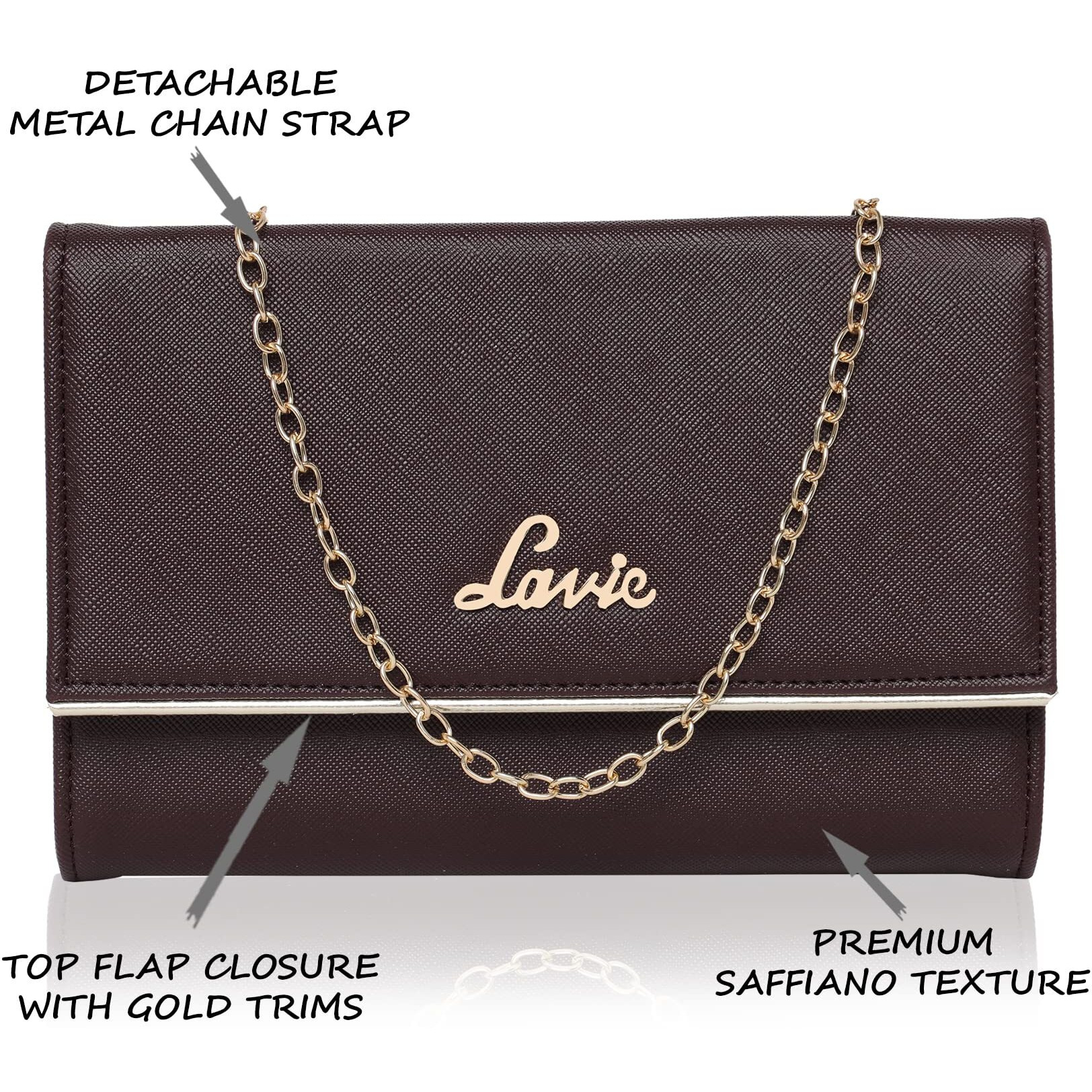 Lavie Women s Small Framed Foldover Clutch | Detachable Chain Sling Strap | Ladies Purse Wallet