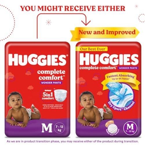 Huggies Complete Comfort Wonder Pants | Pant Style Baby Diapers M Size, 76 Count | India s Fastest Absorbing Diaper, Patented Dry Xpert Channel, Ideal for 7 to 12 Kgs