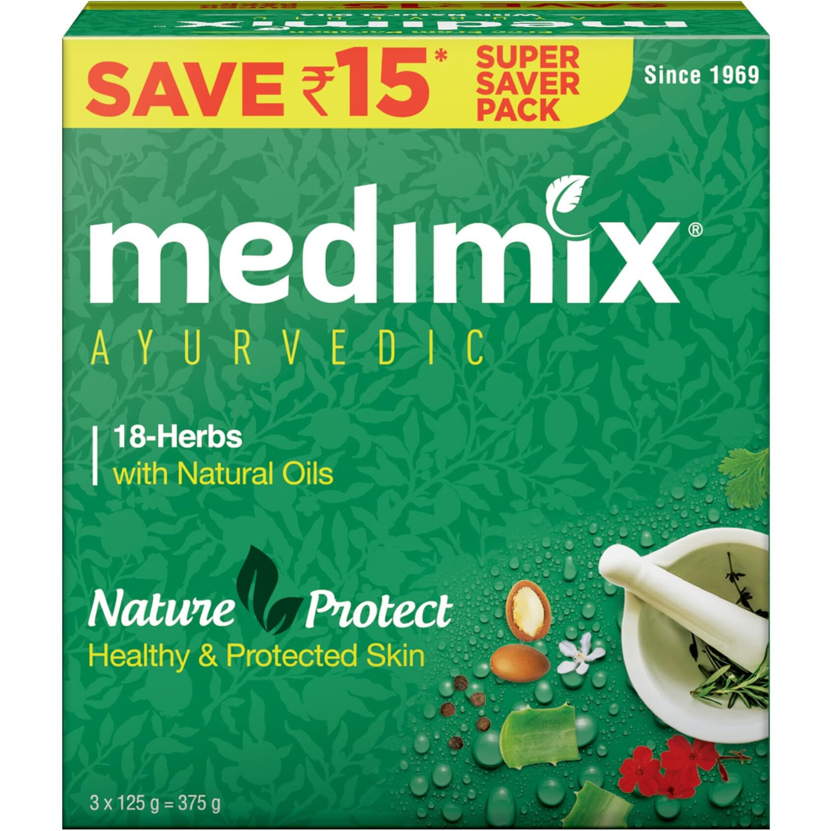 Medimix Ayurvedic Classic 18 Herbs Bathing Soap 125g (Combo Pack of 3) | Natural Oils For Healthy & Protected Skin | Shop Herbal | Natural | Paraben-free & Sulphate-free | 100% Vegan