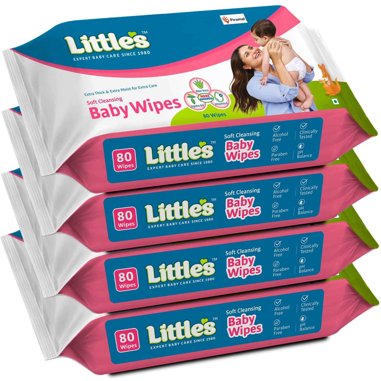 Little s Soft Cleansing Baby Wipes | 80 Wipes x 4 - 320 Wipes | Extra Thick & Moist Wet Wipes for Baby s | Prevents Rashes & Redness with Goodness of Aloe Vera, Vitamin E & Jojoba Oil