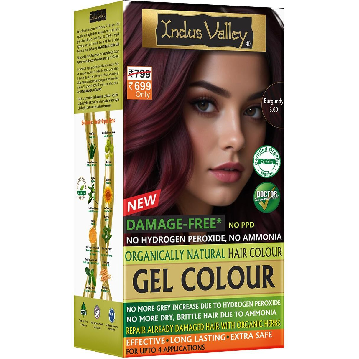 INDUS VALLEY Damage Free Natural Gel Hair Colour for Women | Ammonia & PPD Free Organic Hair Colour with 100% Grey Coverage, Long Lasting Conditioning Hair Color | Burgundy 3.6-220 ml