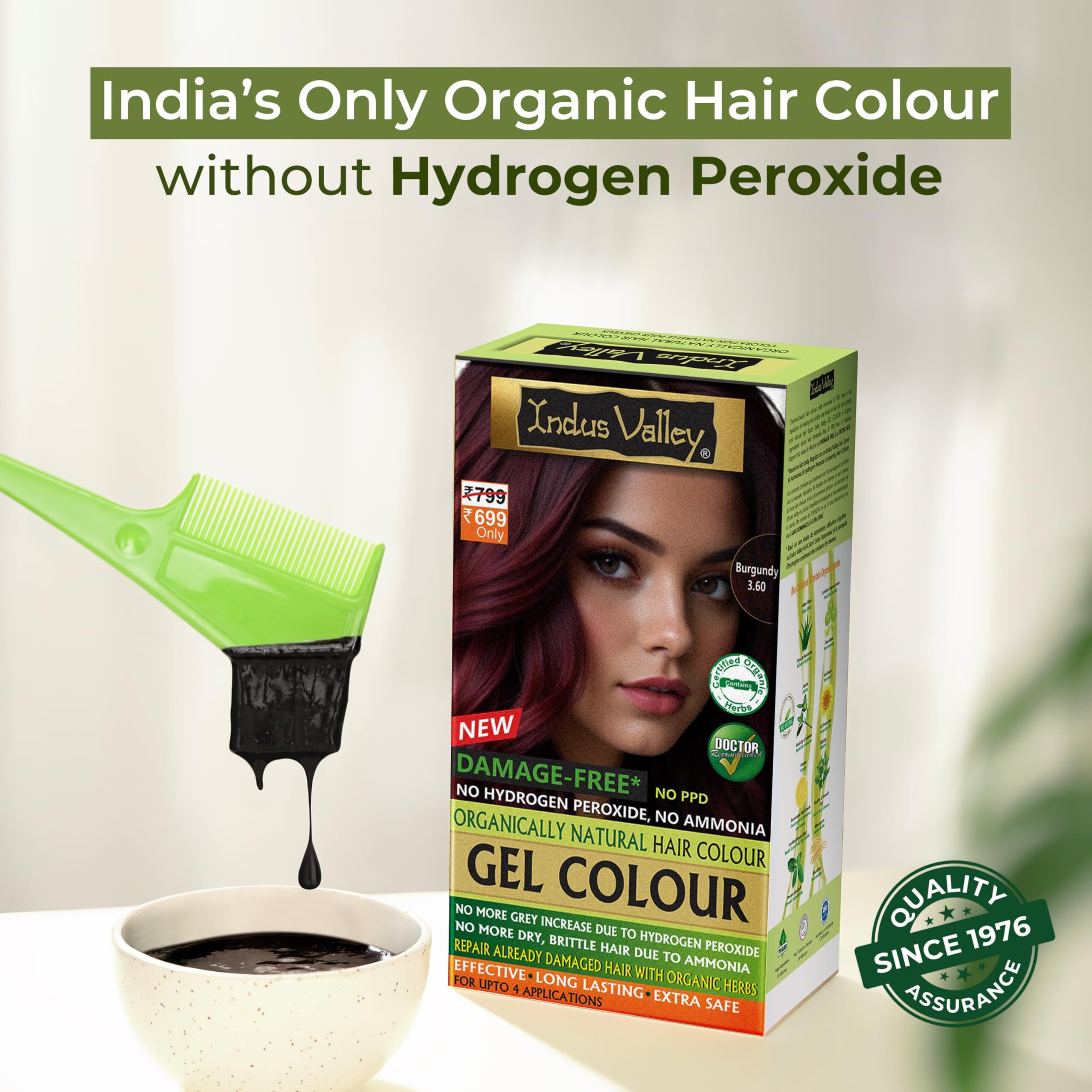 INDUS VALLEY Damage Free Natural Gel Hair Colour for Women | Ammonia & PPD Free Organic Hair Colour with 100% Grey Coverage, Long Lasting Conditioning Hair Color | Burgundy 3.6-220 ml