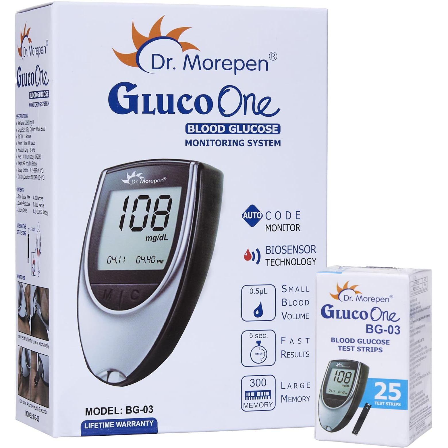 DR. MOREPEN GlucoOne Blood Glucose Monitor Model BG 03 with 25 Strips