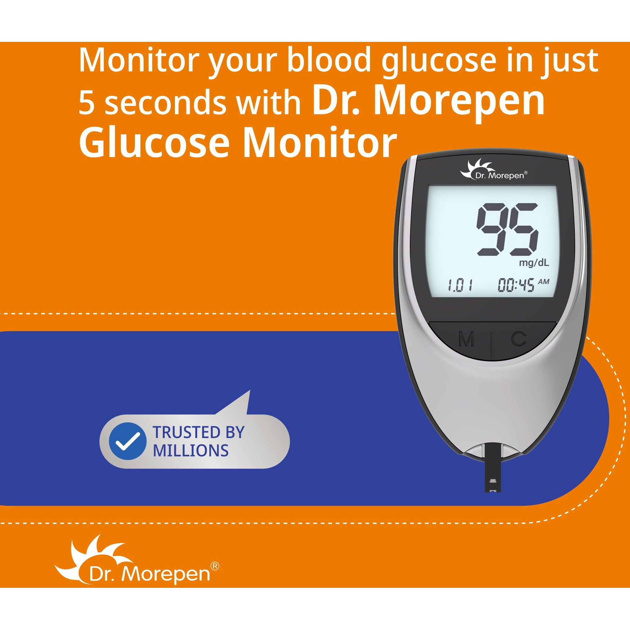 DR. MOREPEN GlucoOne Blood Glucose Monitor Model BG 03 with 25 Strips