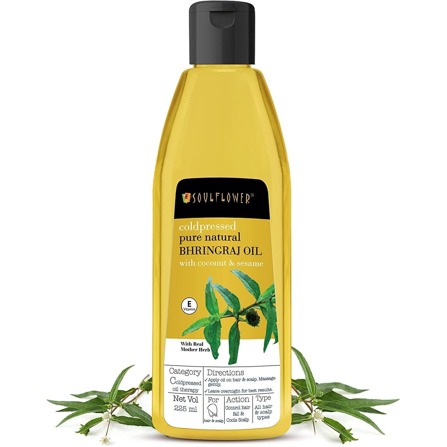 Soulflower Cold-Pressed Bhringraj Oil-Pure & Natural| Hair Growth, Strengthening & Nourishing hair roots, Anti-Dandruff, Cooling Scalp| Coconut, Sesame, Mother herb| 225ml