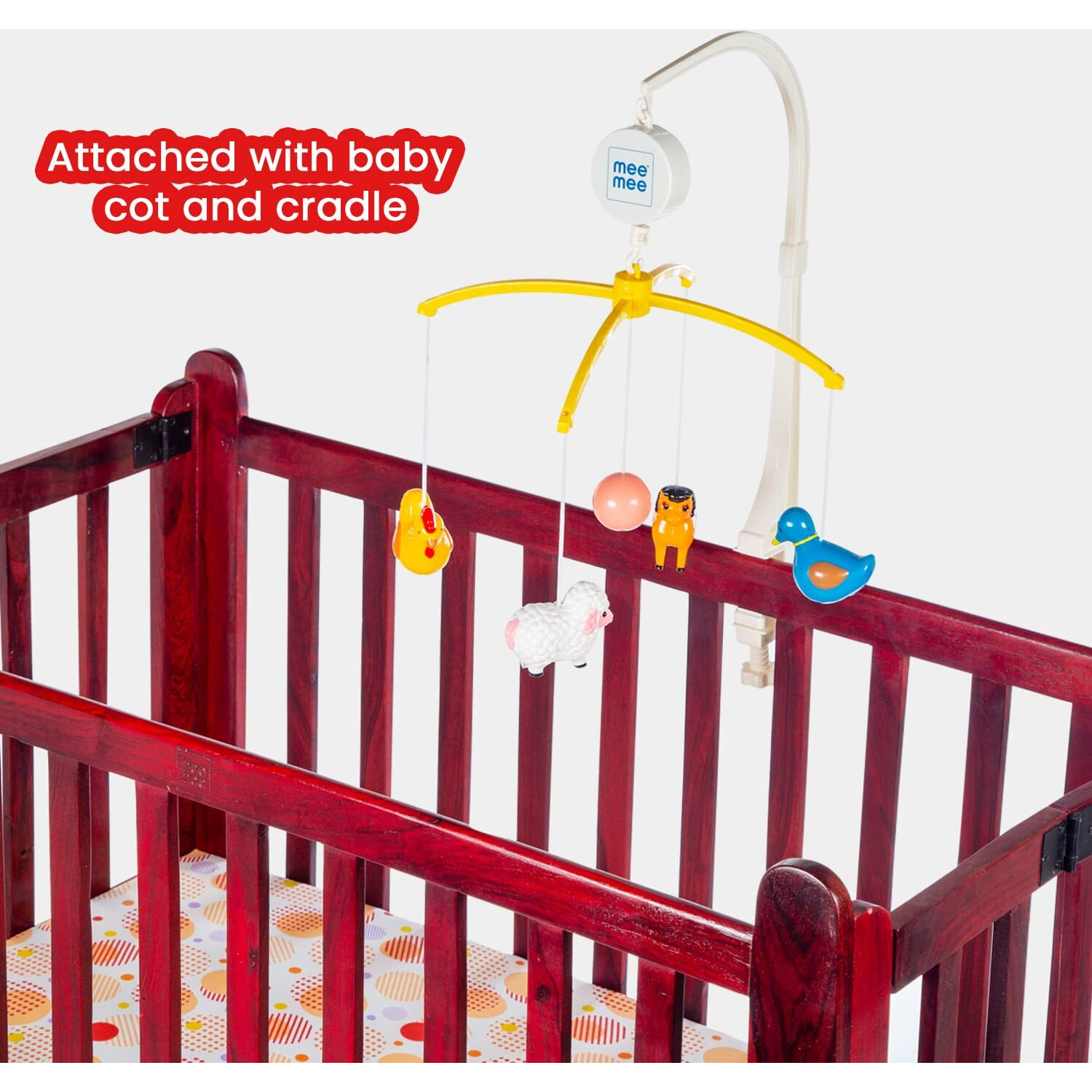 Mee Mee Musical Cot Mobile Hanger 0-2 Yrs | Nursery Decoration, Baby Shower, Birthday Gift | Baby Bed/Cradle/Crib/Cot Automatic Toy | Enhances Auditory & Visual Development (5-Toy Safari Theme)