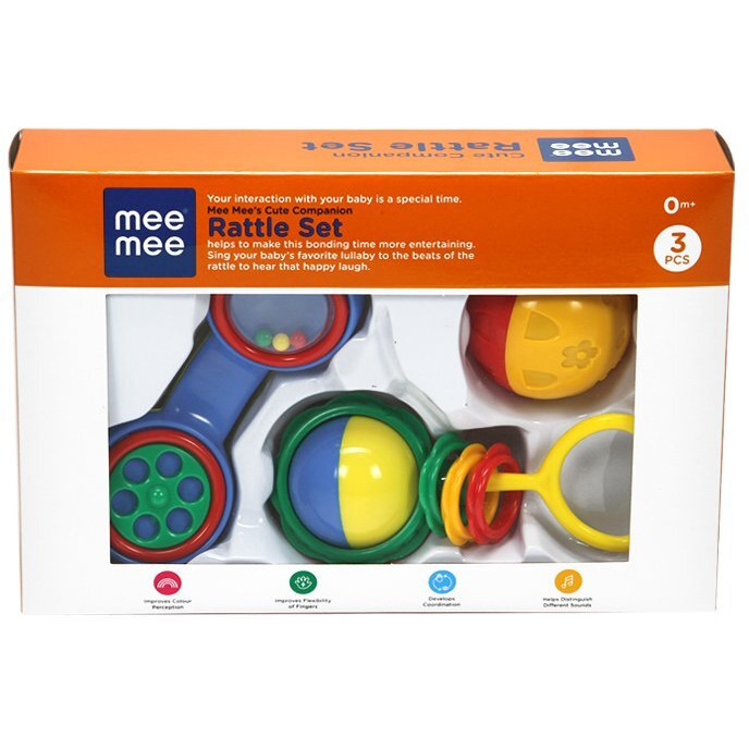Mee Mee BPA Free Baby Rattles Set, Rattle Gift Set, Made of Food Grade Plastic, Grab Rattles and Soothing Teethers for Babies & Infants, Early Age Toys for Kids, Girls & Boys (Pack of 3, Multicolor)
