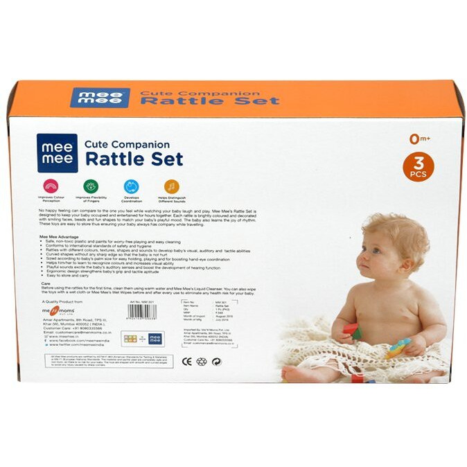 Mee Mee BPA Free Baby Rattles Set, Rattle Gift Set, Made of Food Grade Plastic, Grab Rattles and Soothing Teethers for Babies & Infants, Early Age Toys for Kids, Girls & Boys (Pack of 3, Multicolor)