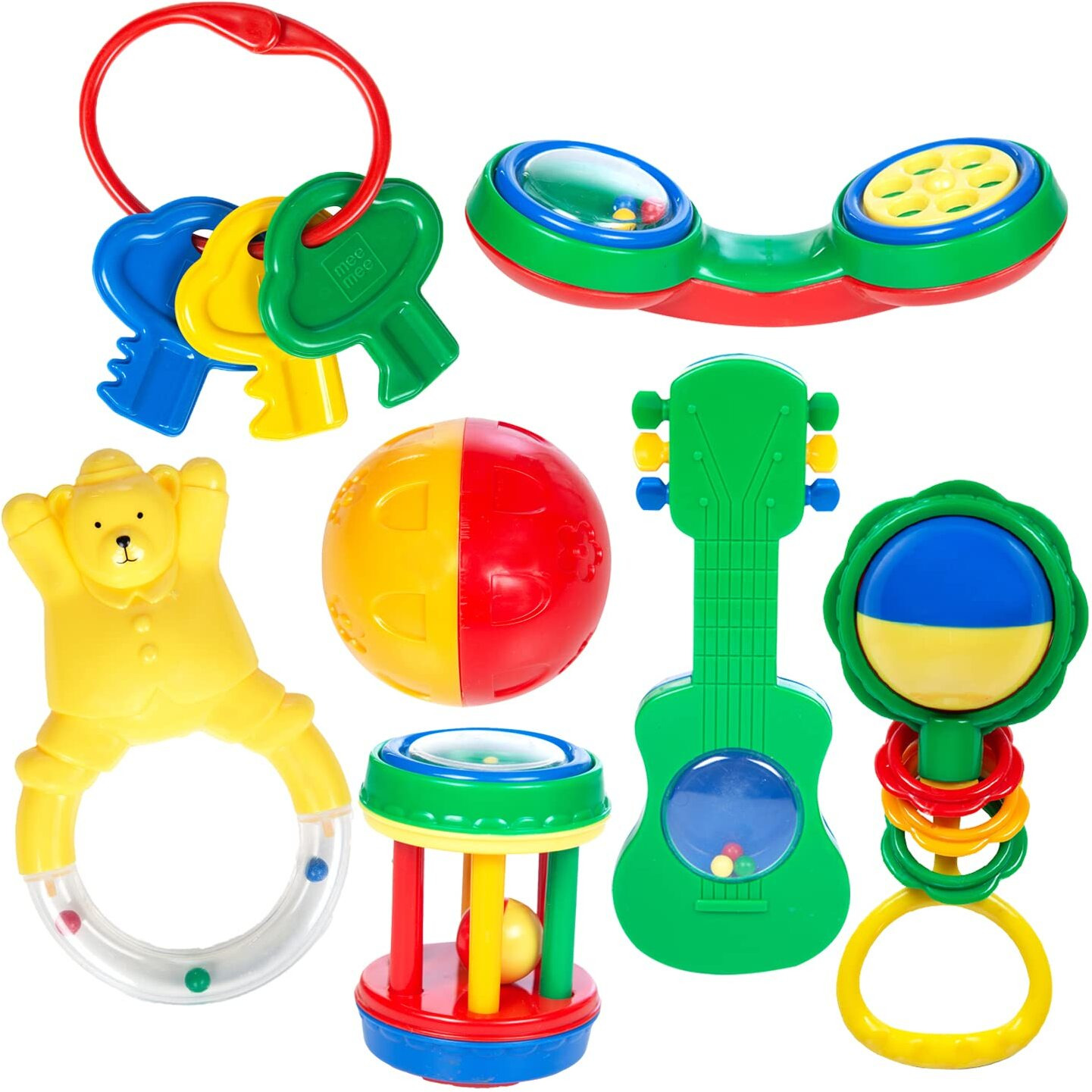 Mee Mee BPA Free Baby Rattles Set, Rattle Gift Set, Made of Food Grade Plastic, Grab Rattles and Soothing Teethers for Babies & Infants, Early Age Toys for Kids, Girls & Boys (Pack of 7, Multicolor)