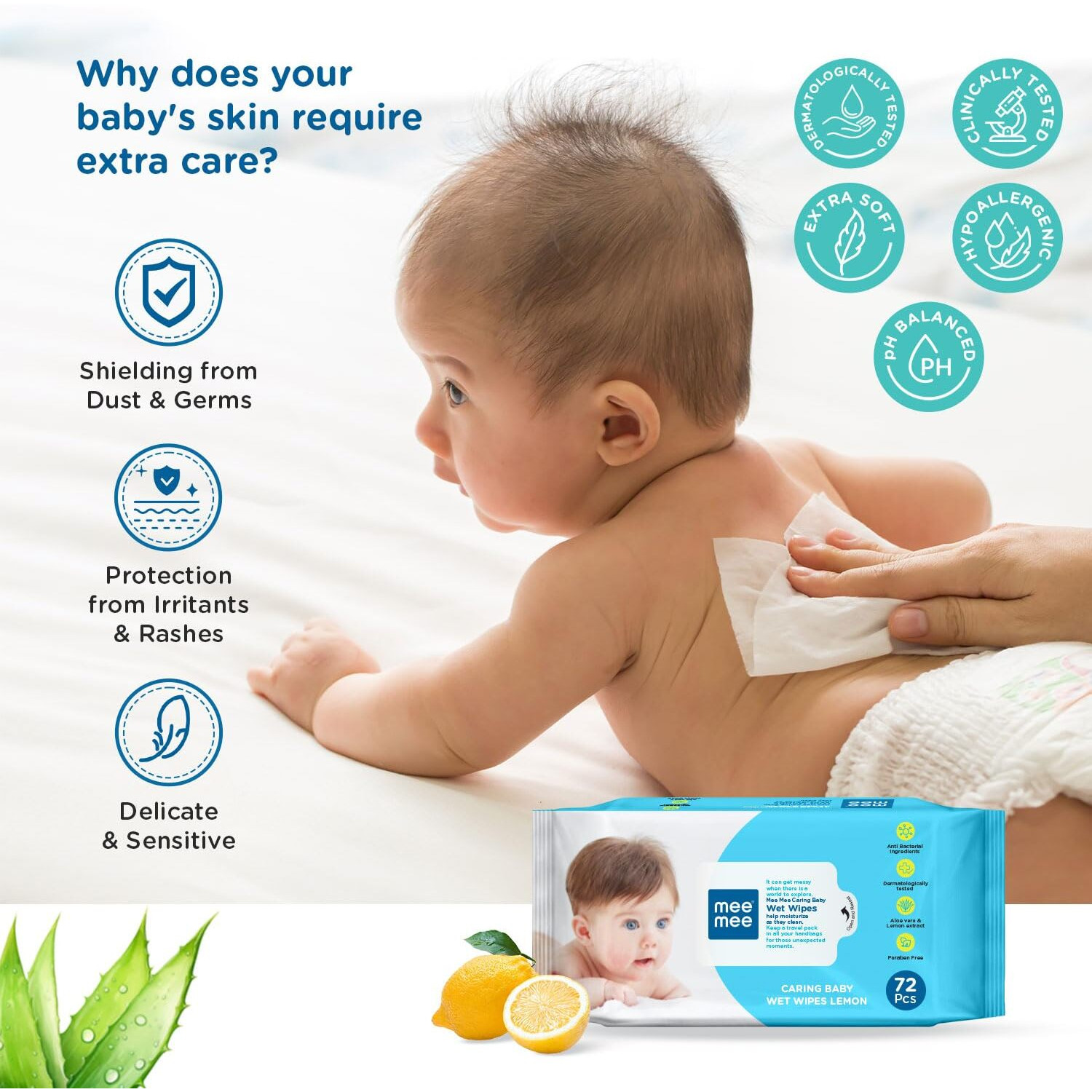 Mee Mee Soft Gentle Baby Wet Wipes (72 Wipes) Pack of 5 | Infused with Aloevera and Lemon Extract | Paraben & Sulfate Free | Cleansing Wipes | Wipes Combo for Babies